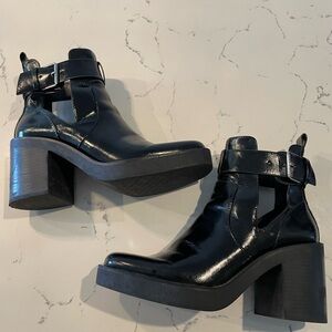 ZARA Black Leather Cut-Out Boots - Size 39